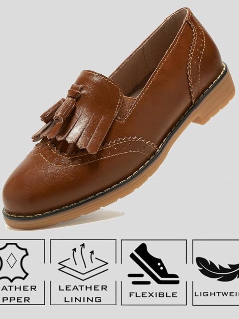 TRULAND Brown Leather Tassel Wingtip Oxford Loafers Size 10